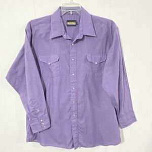 Vintage PANHANDLE SLIM Pearl Snap Shirt Men 17.5/35 Red Blue Plaid Western USA